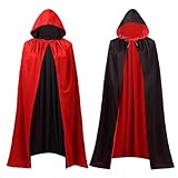KYWLCO Halloween Vampir Umhang, Unisex Reversible Doppelseiten Hexen Capes für Halloween Maskerade Party Cosplay Kostüme mit Schwarz Rot (140cm)
