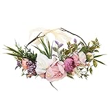 TSHAOUN Blumen Stirnband Haarband Blumenkranz, Blumenkrone Haare für Frauen, Hochzeit Party Damen Haarband Rose Blumenkopf TragenMit Band, Braut Hochzeit Haarschmuck für Damen Mädchen (1 Stück)
