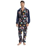 Vexuqedy Jumpsuit Herren Kuschelig Schlafhose Set Weihnachtspyjama Winter Warm Plüsch Overall Schlafoverall Reißverschluss Teddy Fleece Einteiler Onesie Schlafanzug mit Kapuze Loungewear