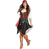 Boland - Erwachsenenkostüm Piratin Storm, Bluse, Korsage, Rock, Bandana, Captain, Redhaed, Sparrow, Seeräuber, Meuterei, Karneval, Halloween, Fasching, Mottoparty