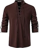 PARKLEES Herren Retro Baumwolle Freizeithemd Langarm Schnürbare Hemden Mittelalterlich Piraten Kostüm für Halloween PPPA275 Braun XL