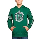 Elbenwald Harry Potter Hoodie Slytherin Wappen Frontprint und Ärmelprint mit Kapuze und Tasche für Herren Damen Unisex Baumwolle grün - M