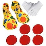 DHSBGWSX 7-teiliges Clown-Kostümset, Clown-Schuhe, Clown-Handschuhe, Nasen-Requisiten, Clown-Charakter-Verkleidung, geeignet für Halloween- und Cosplay-Partys