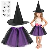 ACWOO Hexenkostüm Mädchen, Halloween Kostüm Mädchen, Hexe Kostüm Kinder, Faschingskostüme Halloween Karneval Kostüm mit Tüllrock Tütü Rock, Hexenhut, Tattoo-Aufkleber, Für Fasching Cosplay Party
