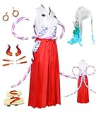 MANMICOS Yamato Cosplay Kostüm Damen Rot Kimono Rock mit Ochsenhorn Anzug (Größe XL)