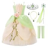 JerrisApparel Tiana Kostüm Mädchen Prinzessin Blume Karneval Verkleidung (120, Grün)
