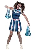 Smiffys Zombie Cheerleader Kostüm, Blau, mit Kleid & Puschel