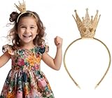 FUKPO Krone Prinzessin Mädchen Gold, Krone Haarreif Prinzessinnen Krone Kinder Damen Erwachsene, Haarreifen mit Krone Geburtstag Fasching