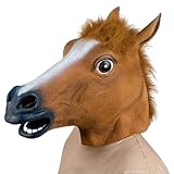 LHCUPGE Braun Pferdekopf-Maske Requisiten Latex Tiermaske Erwachsene Pferdekopf Pferd Kostüm für Weihnachten Party Dekoration Fancy Dress Gesichtsmaske Cosplay-Maske Abschlussball-Requisiten