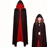 Winwild Halloween Umhang Damen Vampir Rot Schwarzer Umhang mit Kapuze 140CM/160CM Vampir Kostüm Erwachsene Vampir Umhang Cape Halloween Karneval Kostüm