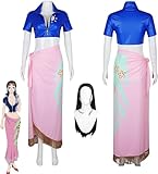 XLJLKJDS Anime Nico Robin Cosplay Kostüm Outfit Yamato Sexy Blaue Uniform Kleider Komplettset Halloween Party Karneval Dress Up Anzug Mit Perücke