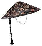 Widmann 2595C - Chinesen Hut mit Zopf, aus Satin, Schwarz/Rot, Hut, Kopfschmuck, Accessoire, Mottoparty, Karneval