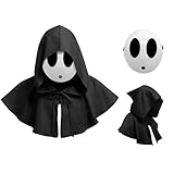 Generisch Shy Guy Maske Weiße Anime Maske mit Rittermantel für Jungen Mädchen Halloween Party Cosplay (Black, Girl)