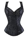 KUOSE Damen Schwarz Shapewear Korsett Vintage Gothic Vollbrust Corsage Top mit Träger (Schwarz, 40-42)