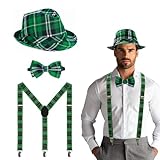 ASSUGO 3 Stück st patricks day kostüm, leprechaun patrick kostüm Set mit 1 st patricks day hut 1 fliege grün und 1 st. patricks day accessoires hosenträger für Erwachsene, kind St Pa's Party besuchen