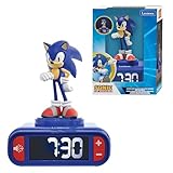 Lexibook, Sonic The Hedgehog, Sonic Nachtlicht-Wecker, Klänge und Melodien, Hintergrundbeleuchtetes LCD-Display, Leuchtend, Snooze, Blau, RL800SN