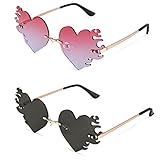 AUXSOUL 2 Paare Herz Sonnenbrille Damen, Nette Prom-, Neuheit Herz Feuer Flamme Brillen, Herzförmige für Hippie Schick Kleid Zubehör, Rose Gold Rahmen(2 Farben)