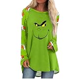 Grinch Long Sweatshirt Damen Grinch Shirts Damen Grinch Pullover Damen Sportlich Grinch Damen Langarmshirt Baumwolle Grinch Damen Sweatshirt Langarm Grinch Langarmshirts Grinch Longpullover