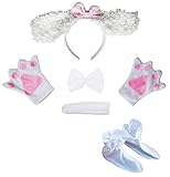 Petitebelle Hunde-Stirnband mit langen Ohren, Fliege, Schwanz, Handschuhe, Schuhe, 5-teiliges Kostüm, 1–5 Jahre, Pudel, Weiß, Einheitsgröße