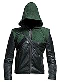 Aksah Fashion s Motorrad Biker Oliver Queen Green Arrow Jacke mit abnehmbarer Kapuze Kostüm Jacke, Schwarz , M