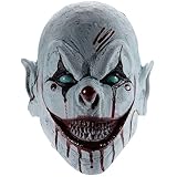 Gruselige Clown Maske Horror Lächeln Killer Glatzköpfige Dämonen Maske Gruselige Böse Vollkopf Maske aus Latex Blutige Teufels Maske Halloween Cosplay Kostüm Zubehör