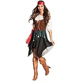 Boland - Erwachsenenkostüm Piratin Storm, Bluse, Korsage, Rock, Bandana, Captain, Redhaed, Sparrow, Seeräuber, Meuterei, Karneval, Halloween, Fasching, Mottoparty