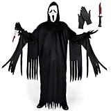 Ulikey Scream Kostüm Herren, Horror Ghostface Kostüm Herren Halloween Horror Scream Kostüm Adult mit Scream Maske und Gruseligen Requisiten für Halloween Karneval (M)