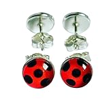Ohrstecker 925er Silber Echtschmuck Marienkäfer Ladybug rot schwarz Punkte (8mm)