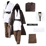 Yearsahrk Jedi Kostüm Erwachsene Herren 5-teilig Kapuzenrobe Tunika Outfit Komplettes Set Brauner Umhang Karneval Halloween Kostüm Cosplay Requisiten