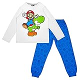 Super Mario Jungen oder Mädchen Schlafanzug Pyjama Langarm (Weiss, 104)
