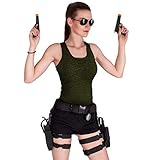 Black Snake Damen Lara Croft Kostüm | Gürtel, rechtes + linkes Beinholster - Schwarz - OneSize