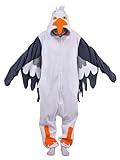 RANSUU Onesie Kostüm Möwe Relaxo Jumpsuit Erwachsene Pyjama Damen Herren Tier Vogel Seagull Schlafanzug Weihnachten Karneval Halloween HaiO-S