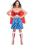 Amscan - Erwachsenenkostüm Wonder Woman, Kleid, Umhang, Arm- und Beinstulpen, Stirnband, Super Heroes, Motto-Party, Karneval