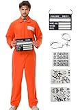 Ragelion Sträfling Kostüm Herren,Prisoner Overall Kostüm Orange Gefangener Kostüm für Erwachsene Damen Halloween