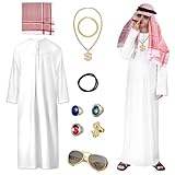 Angenster Scheich Kostüm Herren Set, Araber Kostüm Karneval Kostüm Herren mit Kopftuch Edelstein-Ringe und Halsketten Armbänder, Arabisches Kostüm Herren für Karneval Fasching Kostüm (L)