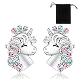 XOUDKE Einhorn Ohrringe für Mädchen Sterling Silber, Titan Ohrstecker für Damen Mädchen, Geburtstagsgeschenke für Mädchen Einhorn Schmuck