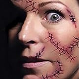 LIRDUX 40 Stück Temporäre Tattoos, Halloween Zombie Scars Tattoos Aufkleber mit gefälschten Scab Blut Spezial Fx Kostüm Make-Up Stützen für Erwachsene, Wasserfest, Rot, Braun, Schwarz
