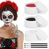 Halloween Schminke, 150g Schwarz Weiß Rot Gesichtsfarbe mit Makeup Pinsel, Halloween Make Up, Vampire Zombie Joker Skelett Schminke, für Kunst Theater Halloween Karneval Cosplay Makeup