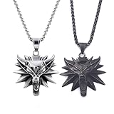 ARHZ 2 Stück Wolf Kette Herren Mit Wolfskopf, Halskette Wolf, Wolf Paw Anhänger, Wikinger Halskette, Königskette Amulett Edelstahl Herrenschmuck Wizard Punk Für Männer(Schwarz/Silber)