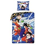 Halantex Bettwäsche-Set Dragonball Z Protagonisten Goku, klein, wendbar, 140 x 200 cm und Kissenbezug 70 x 90 cm, mehrfarbig, 100 % Baumwolle, DB-1103BL