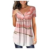 LSAltd Damen T Shirt Babydoll Top Übergangsparka Lang Spitzen Oberteil Oversize Women, Rollkragen, Kurze Ärmel Longbluse XXL Trachtenhemd Glitzer Shera, sommer, 8-pink, damen oberteile sommer