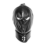 SM Leder Kopfmaske Verstellbare Leder Kopf Bondage Hood Maske Offene Augen Mund mit Reißverschluss Erotischer Sklave Fetisch Flirtspielzeug für Frauen, Männer, Paare