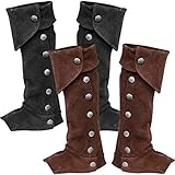 MIMIKRY Herren Stiefelstulpen in Wildleder-Optik Gamaschen Beinstulpen Stulpen Beinlinge Ritter Pirat Steampunk Mittelalter, Farbe:Braun