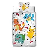 Bettwäsche Pokemon 135x200 + 80x80 · Pokémon Pikachu & Friends Game · 100% Baumwolle · 2 teilig Teenager Kinder-Bettwäsche