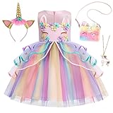 Emin Mädchen Einhorn Prinzessin Kleid mit Accessoires Kinder Einhorn Verkleidung Prinzessin Kostüm Geburtstag Party Kleid Halloween Karneval Bühnen Aufführung Cosplay Kleid