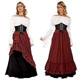 FORMIZON Mittelalter Kostüm für Damen, Renaissance Viktorianisches Kleid, Mittelalter Accessoires mit Ausgestellten Ärmeln und Hoher Taille, Gothic Retro Kleid Halloween (rot und schwarz, M)