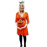 Ansenesna Halloween Kostüm Damen Kleid Kürbis Schwangere Frauen Kleidung (M, Orange)