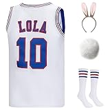 Lola #10 Bugs #1 Bunny Trikots Halloween Kostüme Set Space Movie Basketball Trikot mit Stirnband Kniestrümpfe, Weißer Hase, Medium