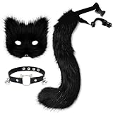 hbbhml Pelzige Katze Fuchs Maske Wolf Schwanz Karneval Halloween Party Cosplay Kostüm Leder Hals Choker Zubehör Set für Kinder Erwachsene