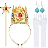 WPPQWP Prinzessin Peach Kostüm Zubehör, 4-tlg. Kostümzubehör mit Krone, Zauberstab, 2 Ohrringen, 2 Handschuhen, für Mädchen Dekoration, Mardi Gras, Halloween, Rollenspiel